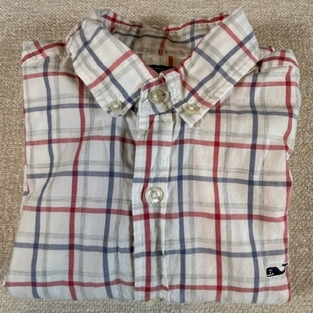 Vineyard Vines White Red Blue Plaid Slim Fit Whale Shirt Button Up Cotton SM